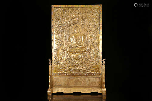 A GILT BRONZE SCREEN WITH BUDDHA PATTERN