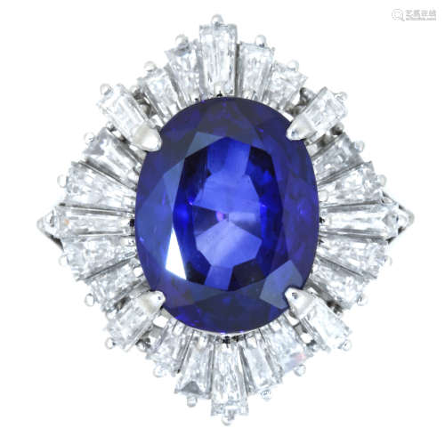 御木本 6.75 ct 斯里蘭卡產 藍寶石 鑽石 鉑金戒指