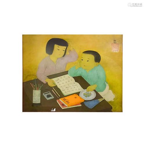 梅 忠恕 1955 初學 膠彩、絹¶畫框由畫家本人製作 裝框