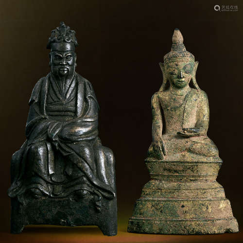 明-十九世纪 铜道教人物坐像及铜漆金东南亚佛像