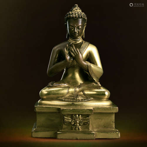 明 铜鎏金弥勒佛坐像