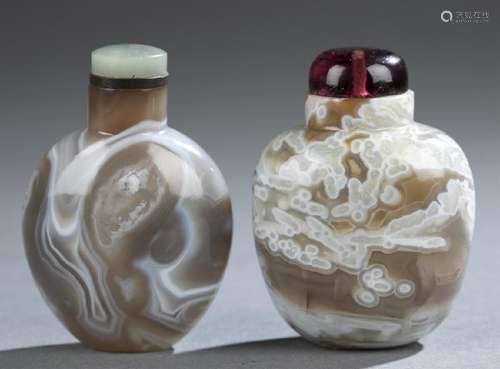 2 Agate snuff bottles.