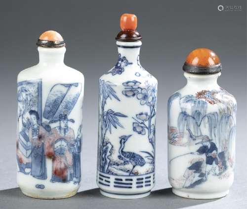 3 Porcelain snuff bottles.