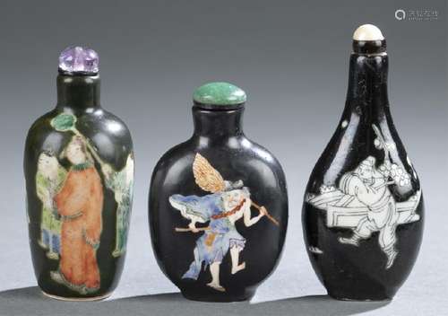 3 Porcelain snuff bottles.