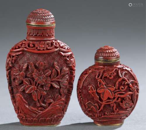 2 Cinnabar style snuff bottles.