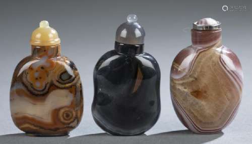 3 Agate snuff bottles.