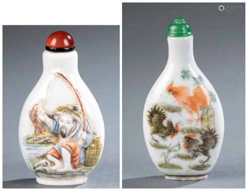 2 Porcelain snuff bottles.