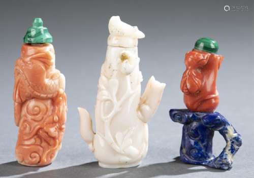 3 Coral snuff bottles.
