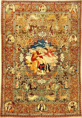 Rare Green Ground Tabriz 'Pictorial Carpet' (Story From