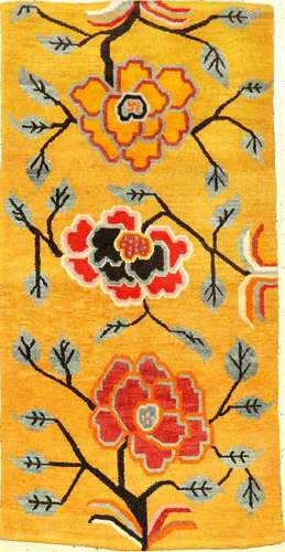 Tibetan Yellow Kampa-Dzong 'Khaden Rug' (Peonies),