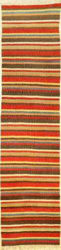 Multicolor-Striped Konya-Cubuk 'Runner Kilim',