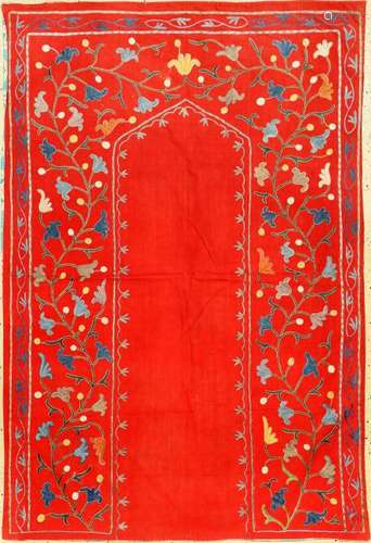 Fine Red Lakai Nim 'Prayer Suzani' (Silk Embroidery),