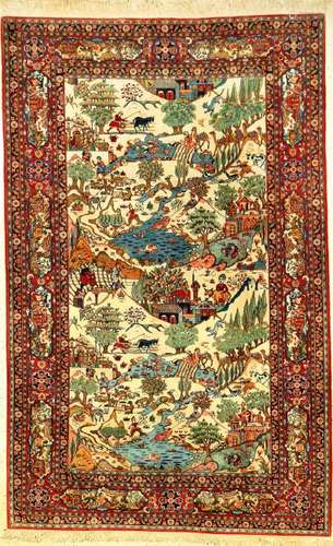 Fine & Rare Kurk Kashan 'Pictorial Rug' (Landscape In