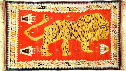 Qashqai Gabbeh 'Lion Rug' With King-Crown (Backside