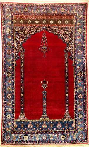 Fine & Rare Silk Kashan 'Prayer-Rug' (Red Prayer-Field