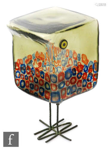 A Pulcini glass bird circa 1964 designed by Alessandro Pianon for Vistosi with a square shape olive