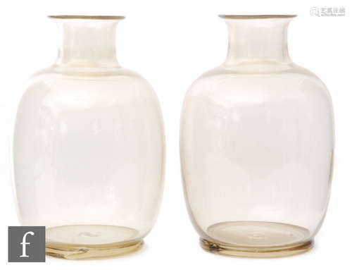 A pair of 1940s Seguso Vetri d'Arte vases of footed ovoid form with collar necks,