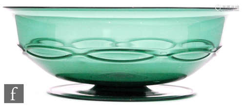 A 1920s Italian VSM Cappellin Venini green glass footed bowl designed by Vittorio Zecchin with a