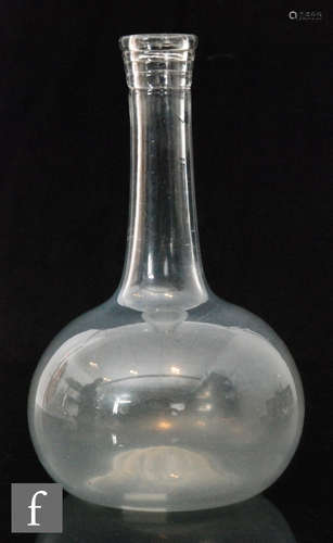 An 18th Century serving decanter circa 1750 of plain globe and shaft form with ring detail to the