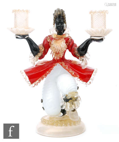 A post war Italian Murano figural glass candlestick modelled as a blackamoor figure in period dress