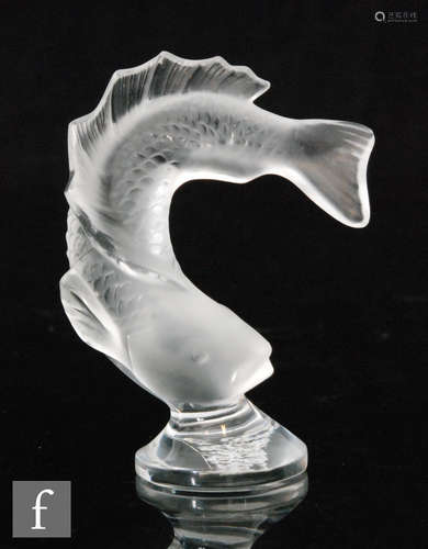 A later 20th Century Lalique desk weight in the form of a leaping salmon with frosted finish,