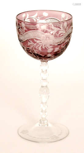 An early 20th Century Thomas Webb and Sons hock glass circa 1902,