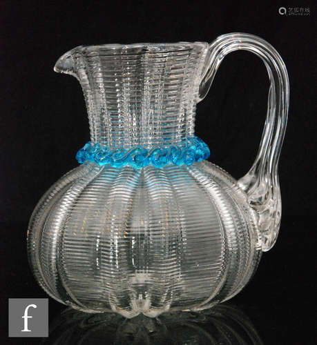 A late 19th Century Richardsons clear crystal jug of fluted ovoid form with flared collar neck and