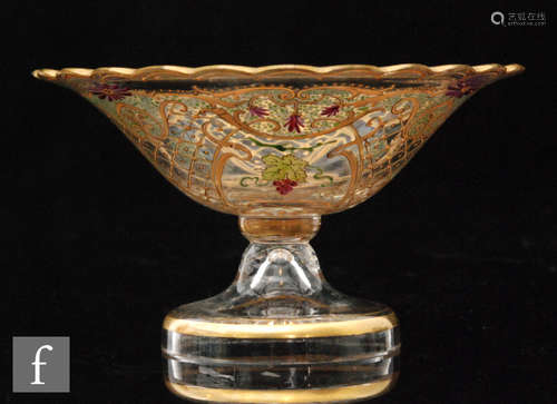 A late 19th Century continental shallow dish with hollow foot and petal rim,