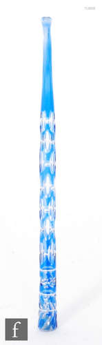 A late 19th Century cheroot holder of elongated form cased in blue over clear crystal and cut with