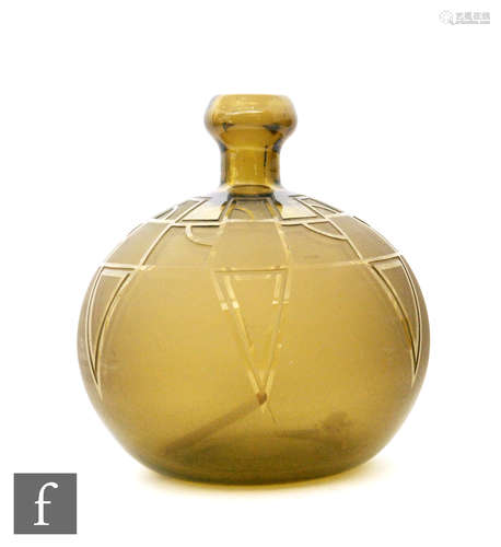 A large 1930s Verart Art Deco glass vase of spherical form with collar neck and swollen rim,