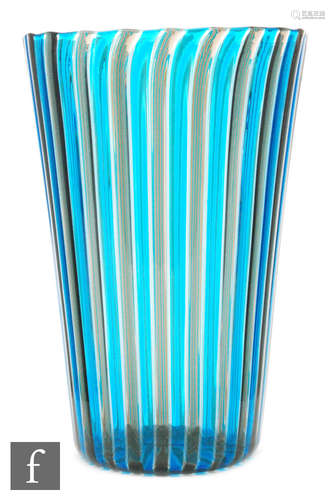 A Venini post war 'Canne' vase, the slightly tapered cylindrical vase with undulating rim,