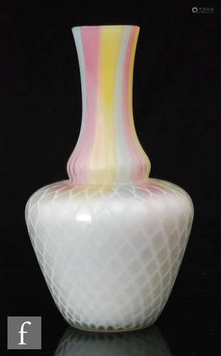 A 19th Century Rainbow satin air trap vase of ovoid form with diamond decoration and tapering neck,