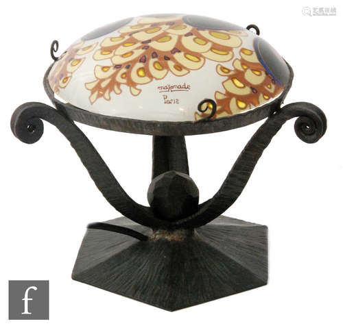 A 1920s French Art Deco wrought iron table lamp in the manner of Edgar Brandt,