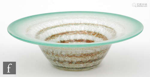 A WMF (Wurttembergische Metallwarenfabrik) Ikora glass dish, with wide green rim,