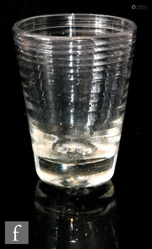 An 18th Century Lynn glass tumbler circa 1775 of cylindrical form with internal optic corrugations,