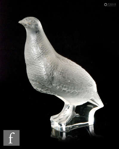 A later 20th Century Lalique Crystal figure of a grouse in frosted and polished finish,