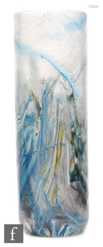 An Isle of Wight glass archive early trial seascape vase, of cylindrical form, with stylised white,