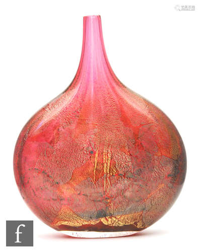 An Isle of Wight Pink Azurene Lollipop glass vase, by Michael Harris & William Walker,