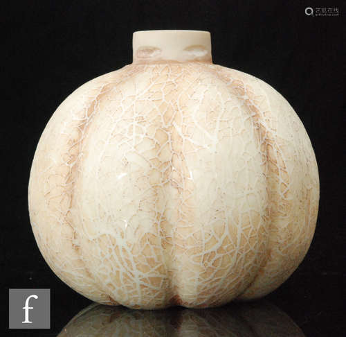 A late 19th Century Thomas Webb & Sons Ivory glass vase of lobed globular form with short collar