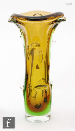 A mid 20th Century Skrdlovice glass vase designed by Jan Beranek,