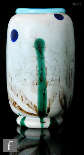 A late 19th Century Thomas Webb & Sons unfinished padded cameo glass vase of footed cylindrical