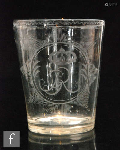 A late 18th Century oversized tumbler circa 1800 of straight sided form,