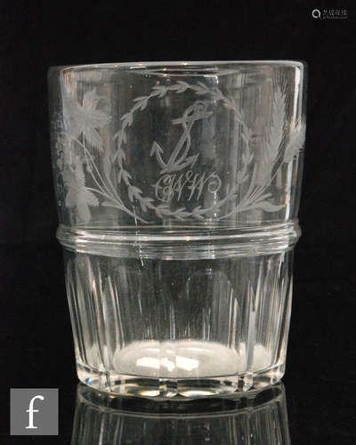 An early 19th Century oversized tumbler engraved to the upper body with a monogram and anchor