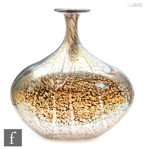 A later 20th Century studio glass vase by Norman Stuart Clarke of compressed ovoid form with