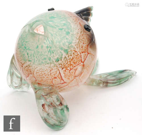 A WMF (Wurttembergische Metallwarenfabrik) Ikora glass figure in the form of a stylised fish,