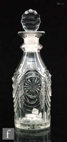 A small late 18th Century decantercirca 1800 of slender bottle form,