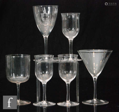 A group of six pieces of late 19th to early 20th Century James Powell & Sons (Whitefriars) stemware,