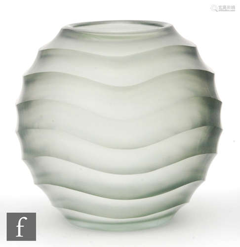 A 1960s globular vase with hand cut wave decoration in a frosted smoky grey tint, height 20cm.