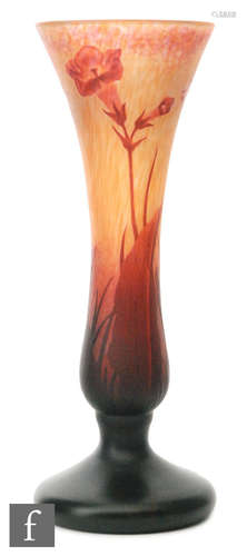 An early 20th Century Daum cameo glass vase circa 1900 of slender waisted form with wide circular