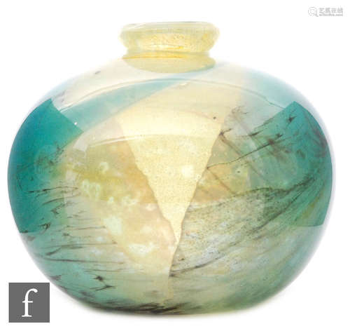 A Mdina glass globe vase, by Michael Harris, of rounded form with flared everted rim,